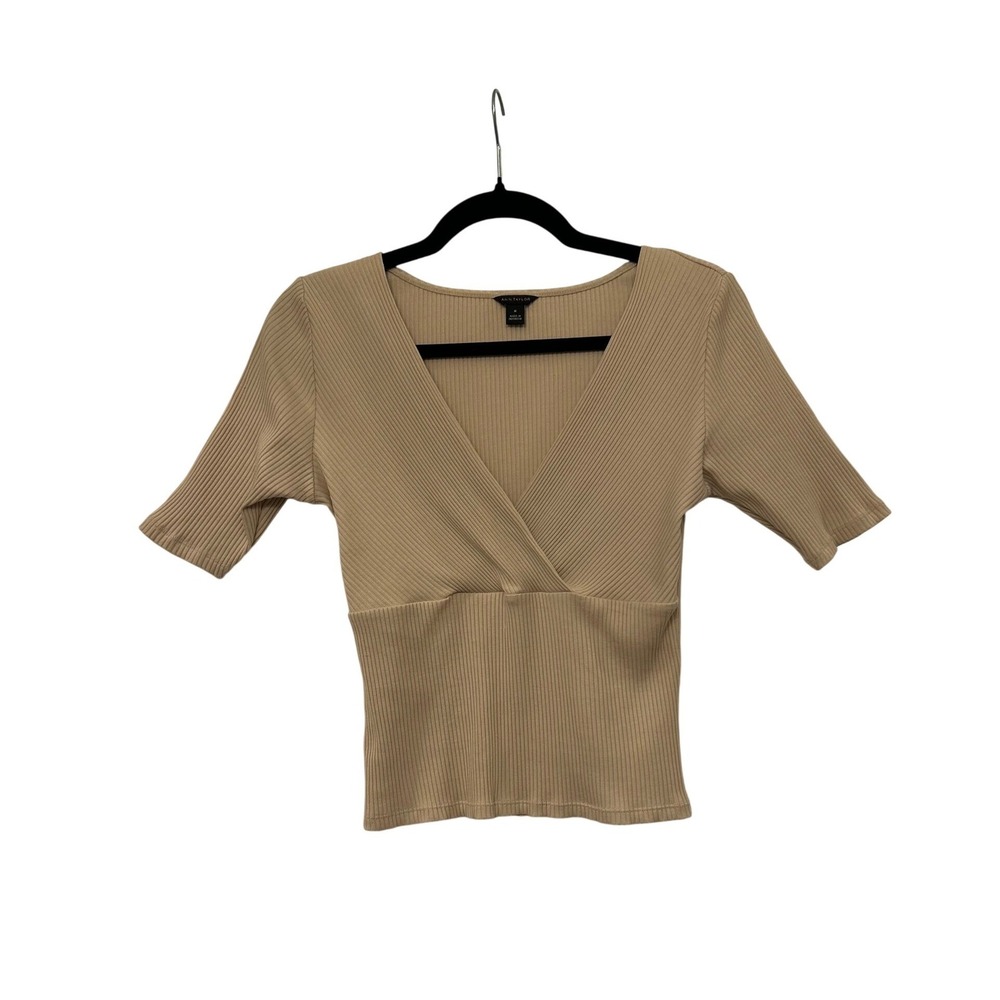 Ann Taylor Ribbed Knit Surplice Crossover Top M Sp 2025 Cotton Modal Minimalist